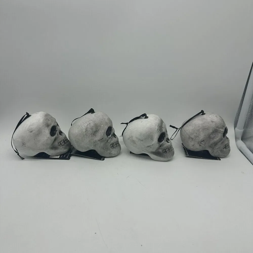 7 Pc Halloween Skull Head Ornaments Lot Creepy Clown Skeleton Decor